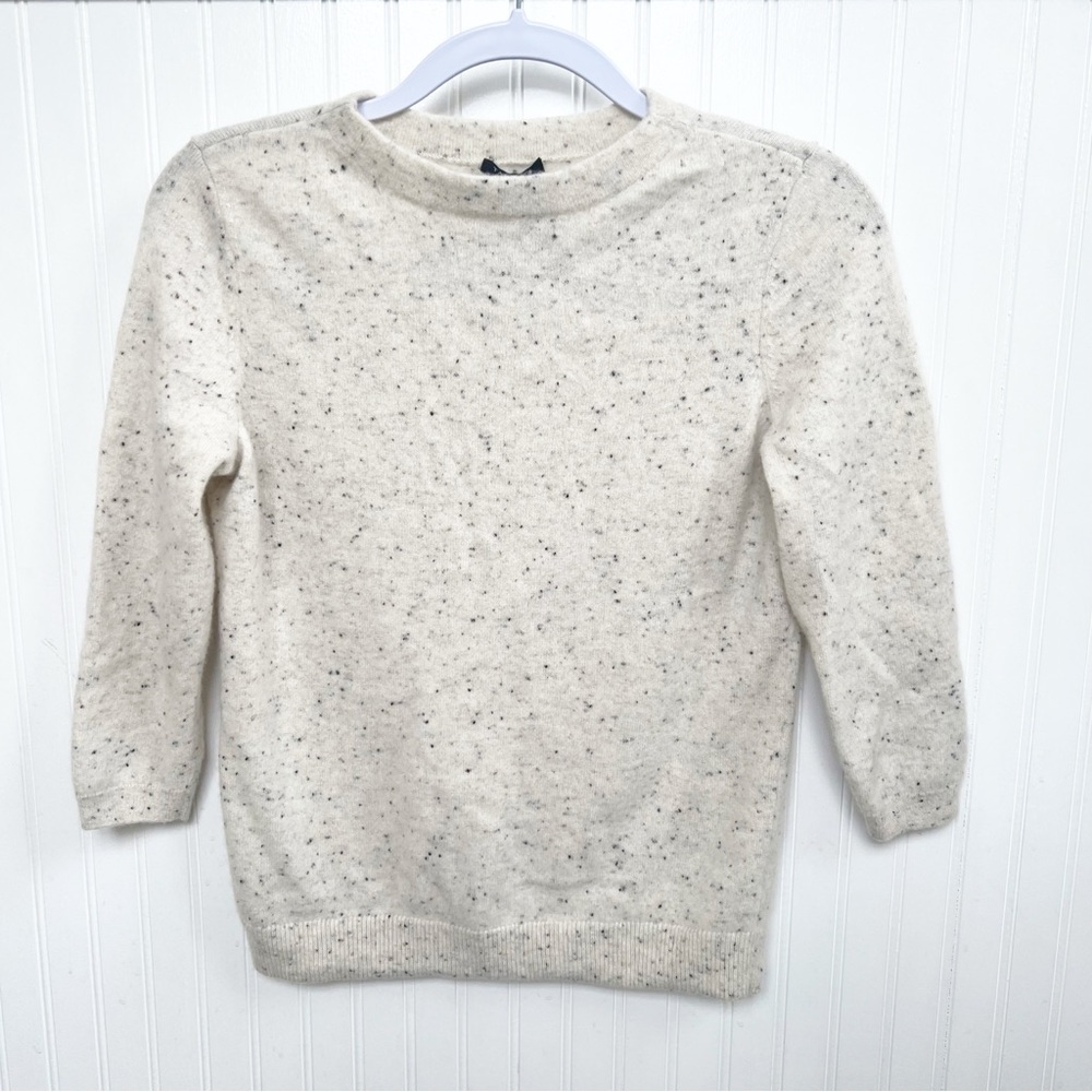 Talbots Petite Cream & Black Flecked 100% Cashmere Sweater Women’s Size MP